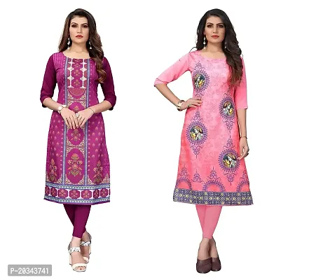 SANSKRUTI FASHION Women's Crepe Digital Print Straight Kurta(Pack of 2) (XXL, DARKPURPELTOMATOPINK)