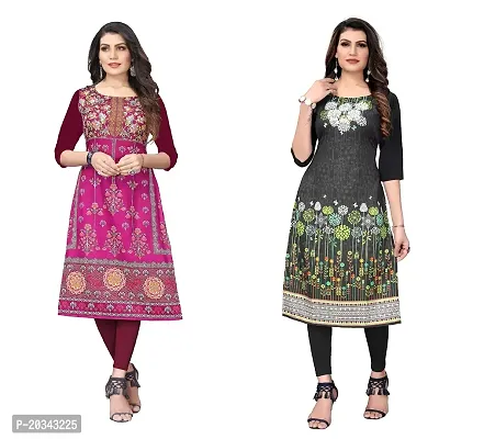 SANSKRUTI FASHION Women's Crepe Digital Print Straight Kurta(Pack of 2) (S, PURPELDARKBLACK)-thumb0