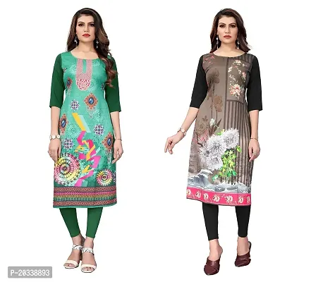 SANSKRUTI FASHION Women's Crepe Digital Print Straight Kurta(Pack of 2) (S, DarkGreenWHITEBLACK)-thumb0