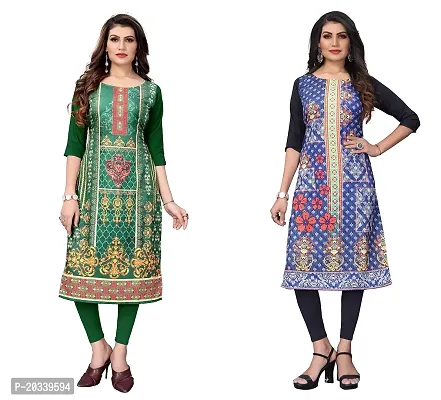 SANSKRUTI FASHION Women's Crepe Digital Print Straight Kurta(Pack of 2) (XXL, ForestGreenSTEEBLUE)