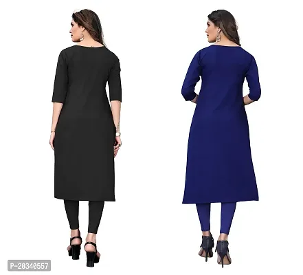 SANSKRUTI FASHION Women's Crepe Digital Print Straight Kurta(Pack of 2) (L, DARKBLACKNAVYBLUE)-thumb2