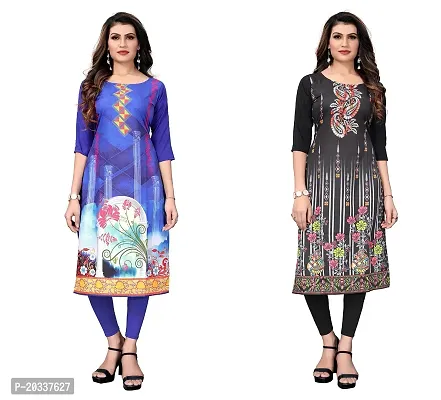 SANSKRUTI FASHION Women's Crepe Digital Print Straight Kurta(Pack of 2) (S, BlueBlack)