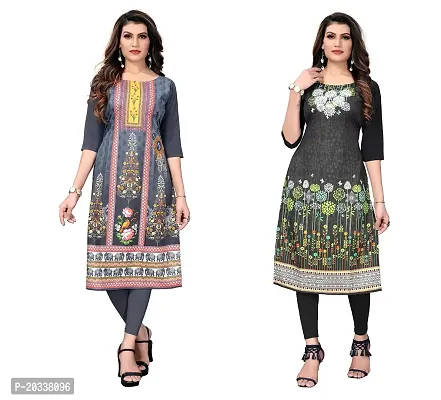 SANSKRUTI FASHION Women's Crepe Digital Print Straight Kurta(Pack of 2) (XXL, GreyDARKBLACK)