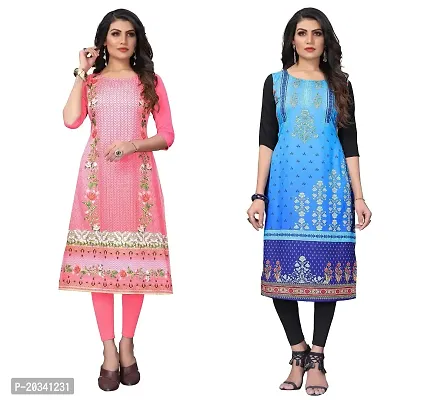 SANSKRUTI FASHION Women's Crepe Digital Print Straight Kurta(Pack of 2) (XXL, PeachBabyblue)