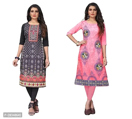 SANSKRUTI FASHION Women's Crepe Digital Print Straight Kurta(Pack of 2) (XL, REDBLACKTOMATOPINK)-thumb0