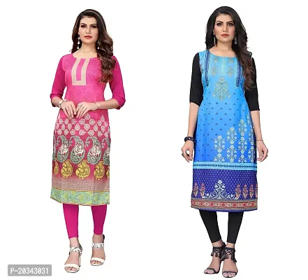 SANSKRUTI FASHION Women's Crepe Digital Print Straight Kurta(Pack 2) (XXL, PinkBabyblue)