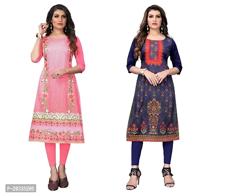 SANSKRUTI FASHION Women's Crepe Digital Print Straight Kurta(Pack of 2) (M, PeachNAVYBLUE)-thumb0