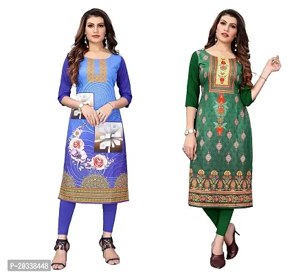 SANSKRUTI FASHION Women's Crepe Digital Print Straight Kurta(Pack of 2) (M, BlueGrey)