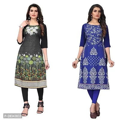 SANSKRUTI FASHION Women's Crepe Digital Print Straight Kurta(Pack of 2) (XXL, DARKBLACKBLUEVIOLOT)