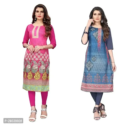 SANSKRUTI FASHION Women's Crepe Digital Print Straight Kurta(Pack 2) (L, PinkDIMGREY)-thumb0