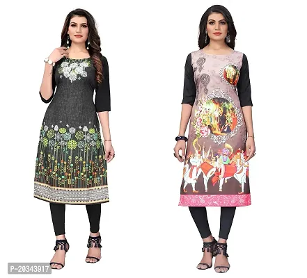 SANSKRUTI FASHION Women's Crepe Digital Print Straight Kurta(Pack of 2) (M, DARKBLACKCream)