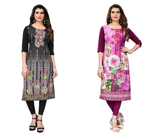 SANSKRUTI FASHION Woman,s Digital Kurti Combo Pack of 2 (S, Multicolor)