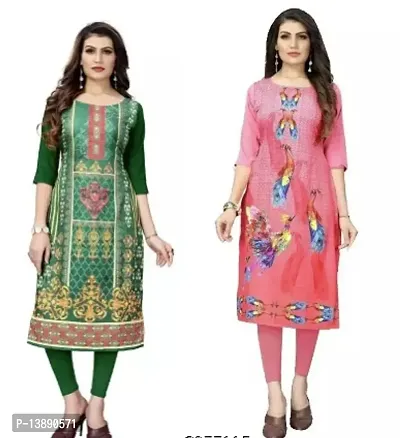 Reliable Crepe Printed Straight Kurta For Women- Pack Of 2-thumb0