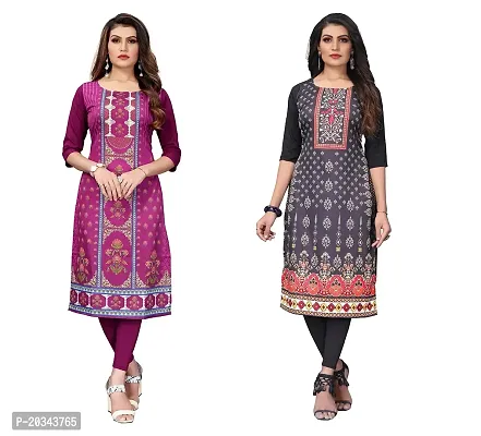 SANSKRUTI FASHION Women's Crepe Digital Print Straight Kurta(Pack of 2) (S, DARKPURPELREDBLACK)-thumb0