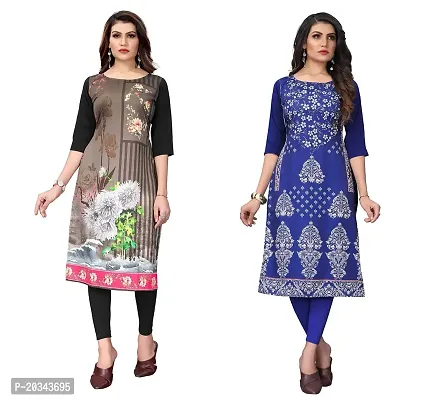 sanskruti fashion Women's Crepe Digital Print Straight Kurta(Pack of 2) (XL, WHITEBLACKBLUEVIOLOT)