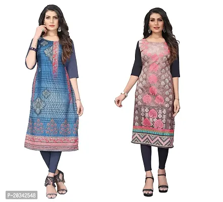 SANSKRUTI FASHION Women's Crepe Digital Print Straight Kurta(Pack of 2) (S, DIMGREYBABYGREEN)