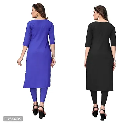 SANSKRUTI FASHION Women's Crepe Digital Print Straight Kurta(Pack of 2) (S, BlueBlack)-thumb2