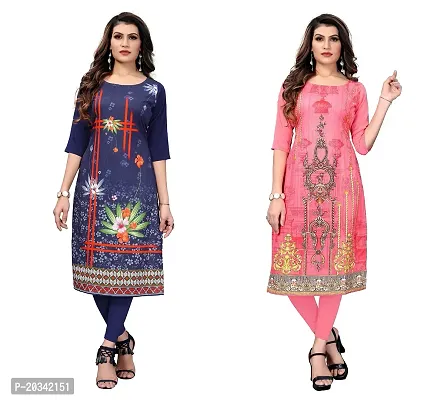 SANSKRUTI FASHION Women's Crepe Digital Print Straight Kurta(Pack of 2) (M, DARKBLUECORALPINK)