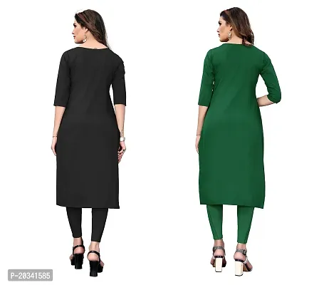 SANSKRUTI FASHION Women's Crepe Digital Print Straight Kurta(Pack of 2) (M, BlackDarkGreen)-thumb2