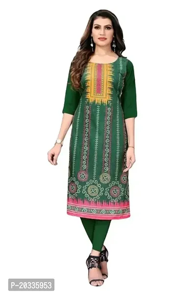 Lemon Tart Women's Crepe Printed Straight Kurti Size- Small Color-Green (VOL-17-S)