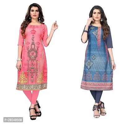 SANSKRUTI FASHION Women's Crepe Digital Print Straight Kurta(Pack of 2) (L, CORALPINKDIMGREY)-thumb0