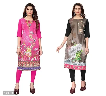 SANSKRUTI FASHION Women's Crepe Digital Print Straight Kurta(Pack of 2) (XXL, HOTPINKWHITEBLACK)