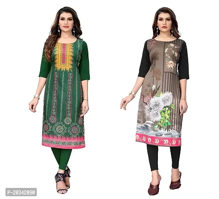 SANSKRUTI FASHION Women's Crepe Digital Print Straight Kurta(Pack of 2) (XXL, LightGreenWHITEBLACK)