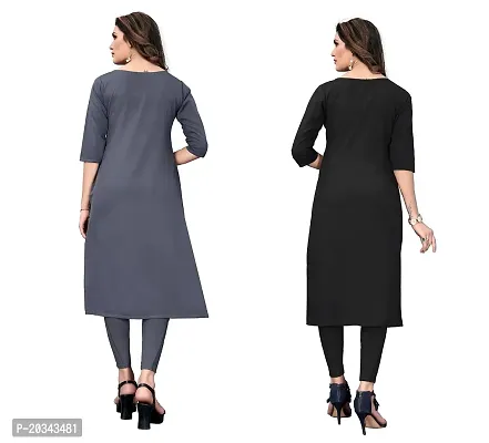 SANSKRUTI FASHION Women's Crepe Digital Print Straight Kurta(Pack of 2) (M, LIGHTGREYWHITEBLACK)-thumb2