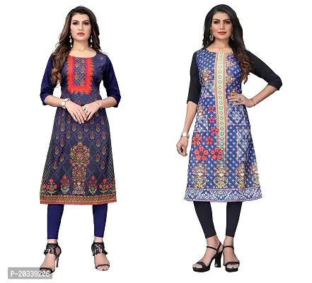 SANSKRUTI FASHION Women's Crepe Digital Print Straight Kurta(Pack-2) (XL, BlueSTEEBLUE)