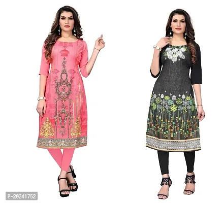 SANSKRUTI FASHION Women's Crepe Digital Print Straight Kurta(Pack of 2) (XXL, CORALPINKDARKBLACK)