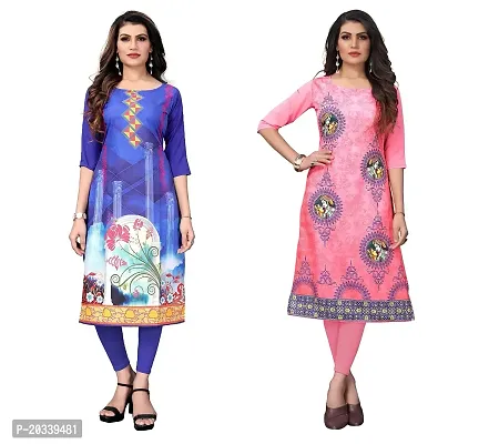 SANSKRUTI FASHION Women's Crepe Digital Print Straight Kurta(Pack of 2) (XL, BlueTOMATOPINK)-thumb0