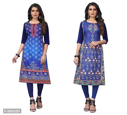 SANSKRUTI FASHION Women's Crepe Digital Print Straight Kurta(Pack of 2) (S, NAVYBLUEDODGEBLUE)-thumb0