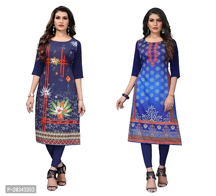 SANSKRUTI FASHION Women's Crepe Digital Print Straight Kurta(Pack of 2) (M, DARKBLUENAVYBLUE)-thumb0