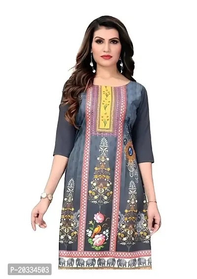 Lemon Tart Women's Crepe Printed Straight Kurti Size- X-Small Color-Grey (VOL-06-XS)-thumb2