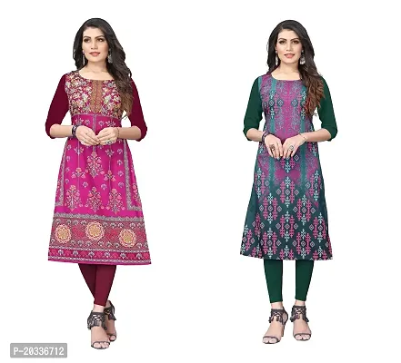 SANSKRUTI FASHION Women's Crepe Digital Print Straight Kurta(Pack of 2) (L, PURPELOliveGreen)