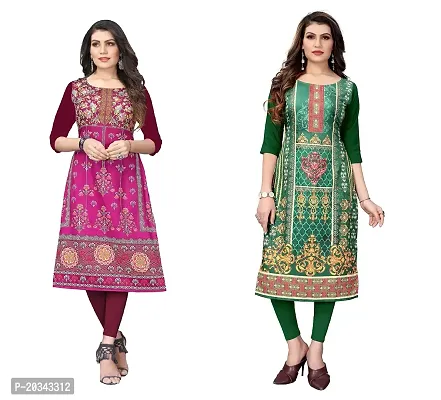 SANSKRUTI FASHION Women's Crepe Digital Print Straight Kurta(Pack of 2) (XXL, PURPELForestGreen)