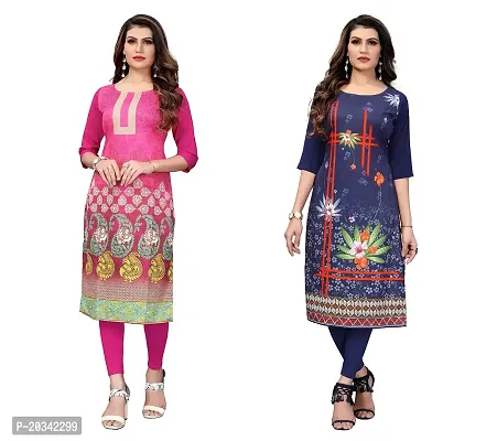 SANSKRUTI FASHION Women's Crepe Digital Print Straight Kurta(Pack of 2) (S, PinkDARKBLUE)