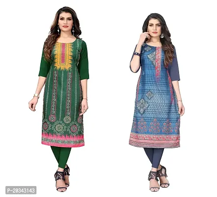 SANSKRUTI FASHION Women's Crepe Digital Print Straight Kurta(Pack of 2) (S, LightGreenDIMGREY)