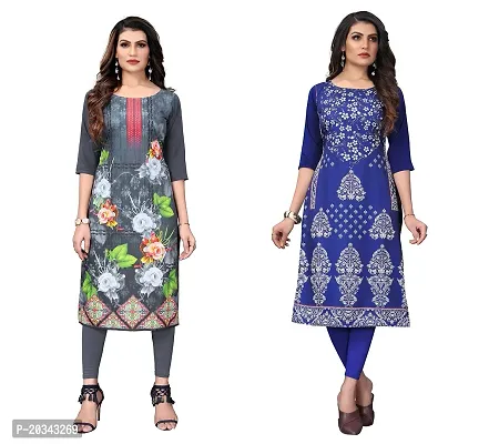 SANSKRUTI FASHION Women's Crepe Digital Print Straight Kurta(Pack of 2) (XL, LIGHTGREYBLUEVIOLOT)-thumb0