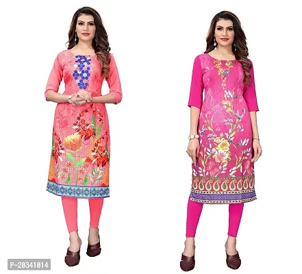 SANSKRUTI FASHION Women's Crepe Digital Print Straight Kurta(Pack 2) (S, PeachHOTPINK)-thumb0