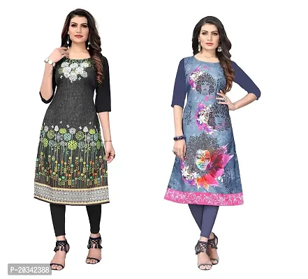 SANSKRUTI FASHION Women's Crepe Digital Print Straight Kurta(Pack of 2) (M, DARKBLACKSLATEGREY)