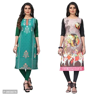 SANSKRUTI FASHION Women's Crepe Digital Print Straight Kurta(Pack of 2) (M, SeagreenCream)-thumb0