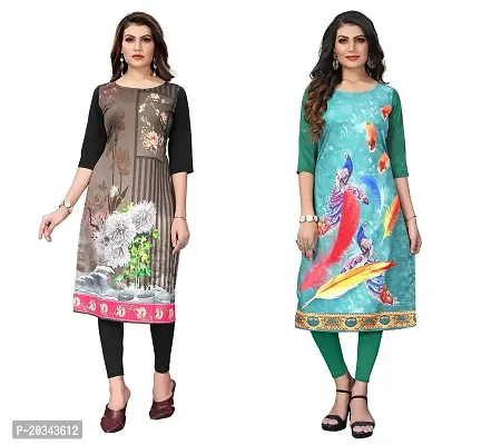 sanskruti fashion Women's Crepe Digital Print Straight Kurta(Pack of 2) (L, WHITEBLACKSeagreen)-thumb0