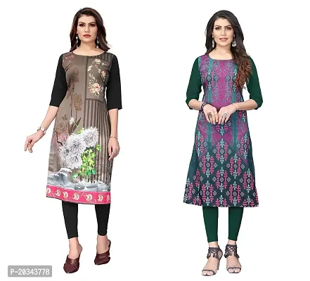 SANSKRUTI FASHION Women's Crepe Digital Print Straight Kurta(Pack of 2) (XXL, WHITEBLACKOliveGreen)