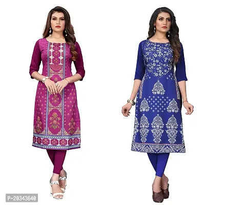 SANSKRUTI FASHION Women's Crepe Digital Print Straight Kurta(Pack of 2) (L, DARKPURPELBLUEVIOLOT)