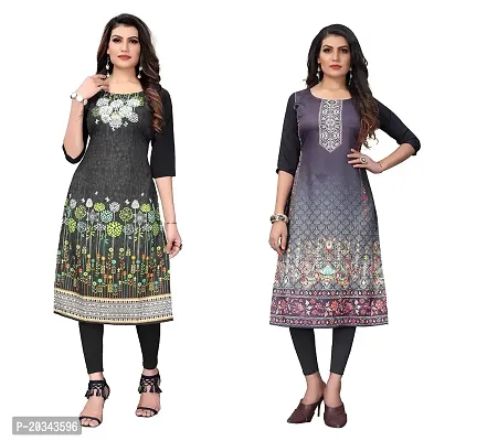 SANSKRUTI FASHION Women's Crepe Digital Print Straight Kurta(Pack of 2) (S, DARKBLACKSILVERBLACK)-thumb0