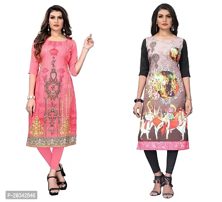 SANSKRUTI FASHION Women's Crepe Digital Print Straight Kurta(Pack of 2) (XXL, CORALPINKCream)-thumb0