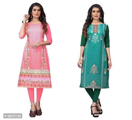 SANSKRUTI FASHION Women's Crepe Digital Print Straight Kurta(Pack of 2) (L, PeachSeagreen)