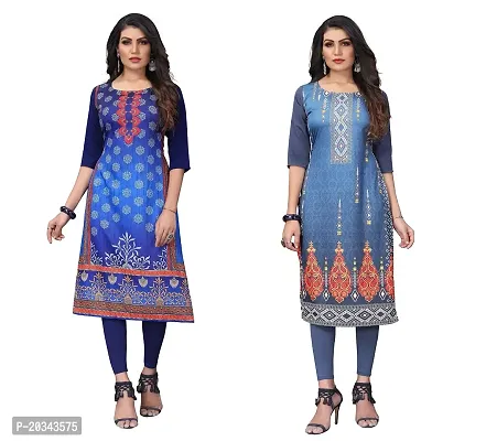 SANSKRUTI FASHION Women's Crepe Digital Print Straight Kurta(Pack of 2) (XL, NAVYBLUEBluegrey)