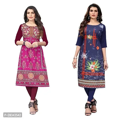 SANSKRUTI FASHION Women's Crepe Digital Print Straight Kurta(Pack of 2) (XL, PURPELDARKBLUE)-thumb0